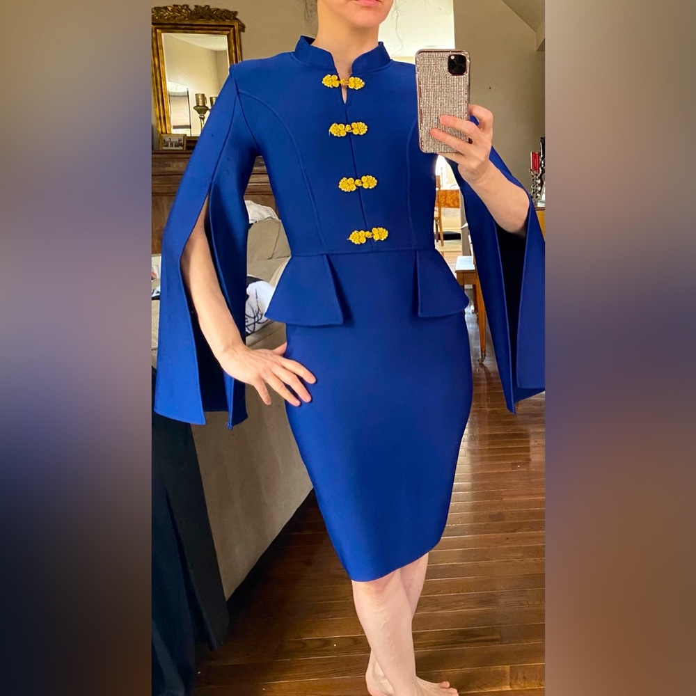 New bandage cocktail dress cobalt blue elegant size M  6-8